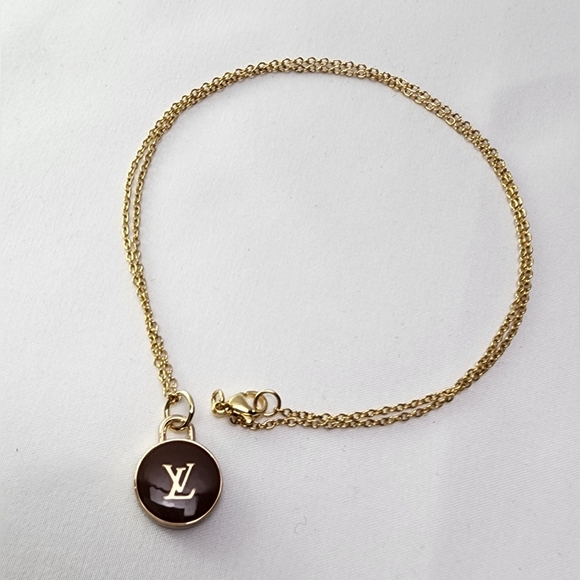Authentic Louis Vuitton brown gold LV charm on gold stainless chain - Picture 5 of 7